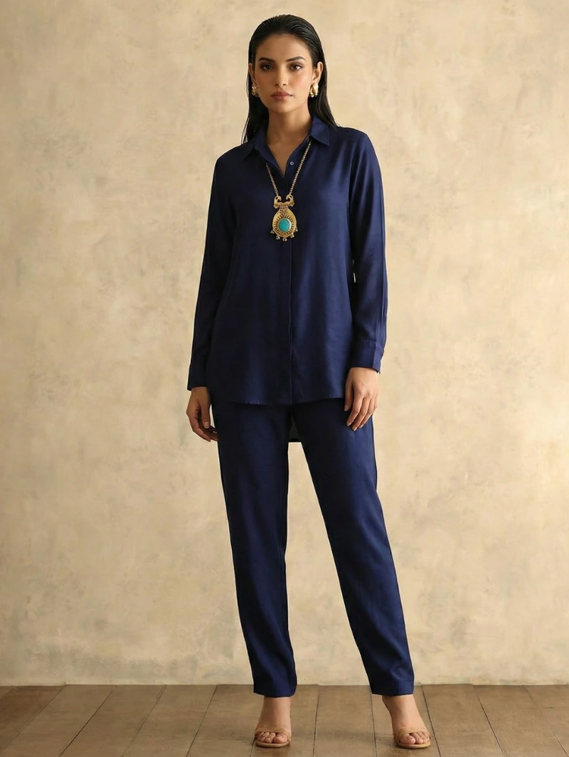Solid Navy Blue Co-Ord Set - Image 2