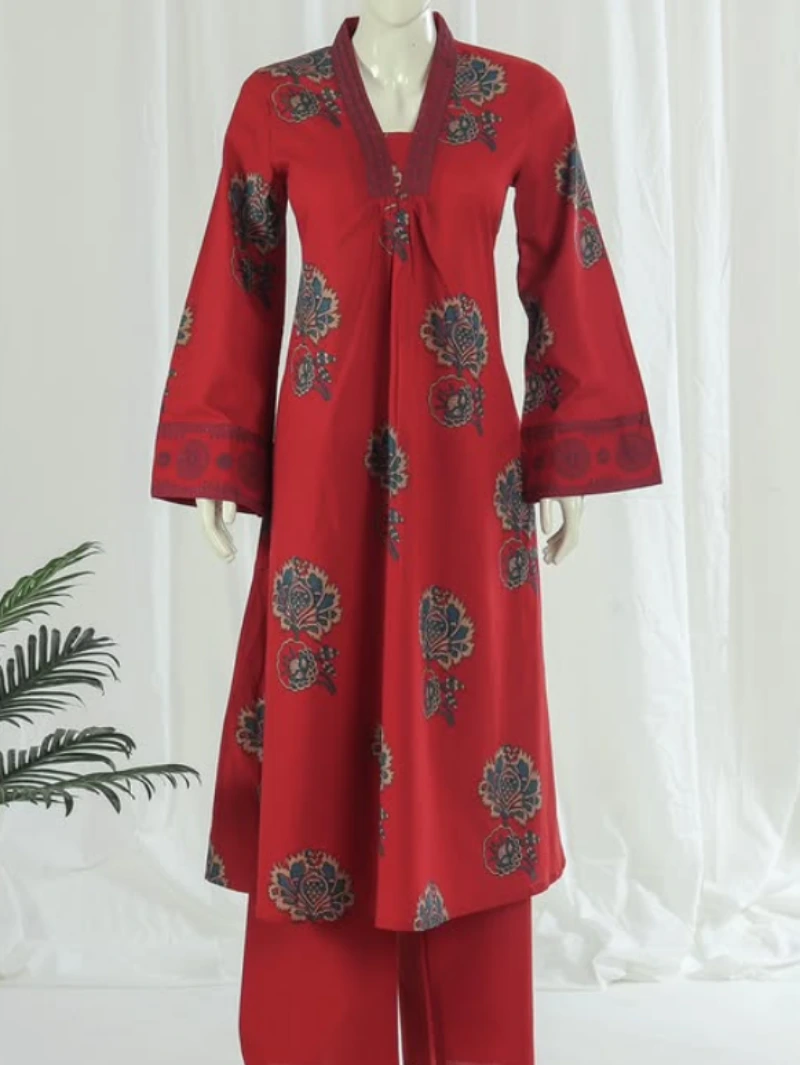 Red Printed Cotton 3-Piece Set - Image 2