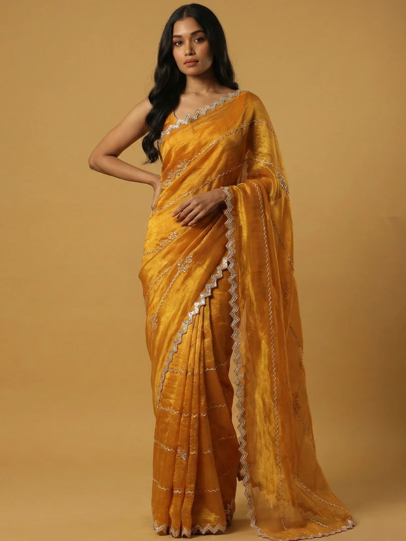 Mustard Yellow Embroidered Saree