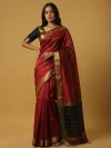 Maroon Silk Saree with Gold Border