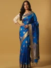 Royal Blue Zari Border Saree with Geometric Triangle Motifs