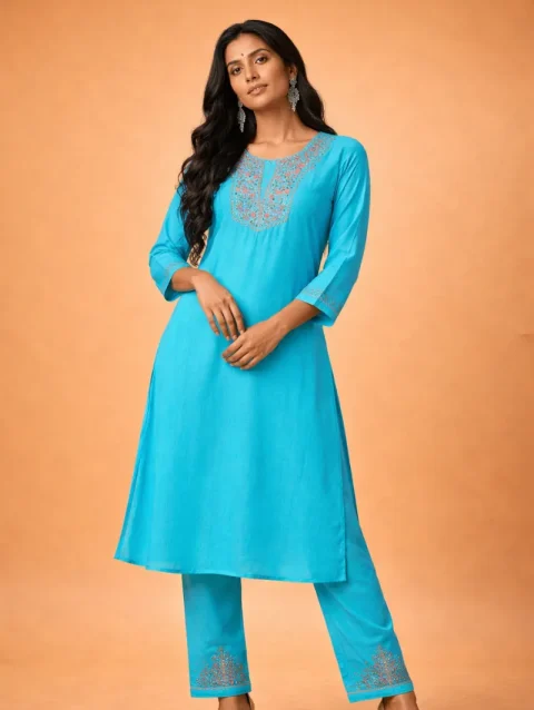 Blue handwork V neck